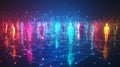 Wide view of colorful glowing human figures connected by a digital network, representing global diversity. Royalty Free Stock Photo
