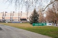 Wide view of Congress session signage banner in the large lawn of Council of