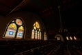 Derelict Sanctuary with Stained Glass Windows - Abandoned Church - Lowell, Massachusetts Royalty Free Stock Photo