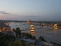 wide view at dusk of the city budapest and danube river from buda castle in budapest Royalty Free Stock Photo