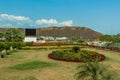 Wide view of green garden from viewpoint with mountain in the background , Kailashgiri, Visakhapatnam,Andhra Pradesh,March 05 2017 Royalty Free Stock Photo