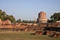Wide view of Historical Buddha Stupa at Sarnath, India Royalty Free Stock Photo