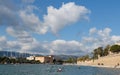 Wide view on kayaking and row competition in Palma de Mallorca wide
