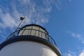 Wide view looking up at the glass tower that houses the first or Royalty Free Stock Photo