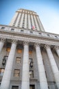 Wide view looking up at the United States Court House, lower Manhattan, New York City Royalty Free Stock Photo