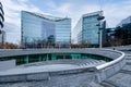 Wide view of More London from the Scoop, a business and tourist destination next to the River Thames