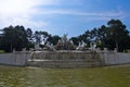 Wide view of Neptune fountain in front of Schenbrunn park and palace in Vienna