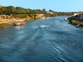 Wide view from Pavia\'s Ponte Coperto of the Ticino River