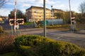 A wide view of a railway crossing Royalty Free Stock Photo