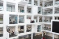 Wide view of students in study cubicles in modern university