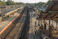 Wide view of train tracks and people are waiting for a train to board, Chennai, Tamil nadu, India, Mar 29 2017 Royalty Free Stock Photo