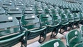 Wide view of vacant seats at Oracle Park stadium in San Francisco