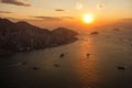 View on Victoria harbor in Hong Kong at sunset Royalty Free Stock Photo