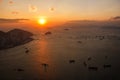 View on Victoria harbor in Hong Kong at sunset Royalty Free Stock Photo