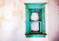 Bright teal vintage wooden window frame