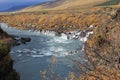 Wide waterfall in the autumn, Iceland.