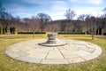 Wide winter landscape view of the formal annual garden of the New Jersey State Botanical Garden,