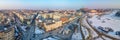 Wide winter panorama of Krakow, Poland