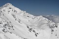 A wide winter panorama of the snowy mountain at the ski resort Kaltenbach Ã¢â¬â¹Hochfugen, Austrian Alps Royalty Free Stock Photo