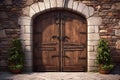 wide wooden double doors to garage, stables, or home.