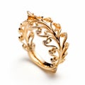 Elegant Gold Leaf Pattern Ring With White Diamonds