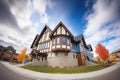 wideangle shot of tudor and modern architecture in harmony