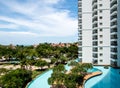 Wide view from balcony of room on high-rise building