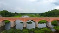 The Widest Waterfall in Europe in Latvia Kuldiga and Brick Bridge Across the River Venta in the Evening After Sunrise Royalty Free Stock Photo