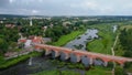 The Widest Waterfall in Europe in Latvia Kuldiga and Brick Bridge Across the River Venta in the Evening After Sunrise Royalty Free Stock Photo