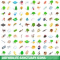 100 widlife sanctuary icons set, isometric style Royalty Free Stock Photo