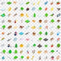 100 widlife sanctuary icons set, isometric style