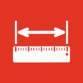 The width measurement icon. Ruler and straightedge, scale symbol. Flat