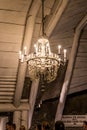 Wieliczka, Poland- July 16, 2023: A close-up of a chandelier made of salt crystals in the famous salt mine