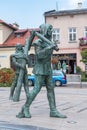 One of workers at monument of medieval salt mine worker at the main market square