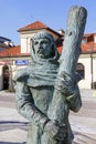 WIELICZKA, POLAND - MARCH 27, 2017: Monument of medieval salt mine worker at the main market square