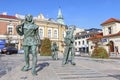 WIELICZKA - SEMTEMBER 11, 2019: Monument of medieval salt mine worker at the main market square