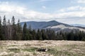 Wielka Czantoria from Mala Czantoria hill in spring Beskid Slaski mountains in Poland