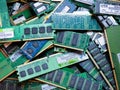 Wien/Austria - june 4 2019: pile of discarded computer memory boards sorted on a bin in a recycling and recovery compound in