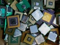 Wien/Austria - june 4 2019: pile of discarded computer processor sorted on a bin in a recycling and recovery compound in vienna