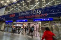 Wien Hauptbahnhof main entrance with passengers russhing from bahnhof city, the mall of the train station