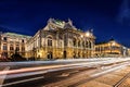Wien opera building facade at night and traffic trails Royalty Free Stock Photo