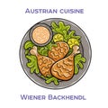 Wiener Backhendl is a traditional Austrian dish consisting of fried chicken coated in breadcrumbs