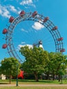 The Wiener Riesenrad or Vienna Giant Wheel in Prater funfair park in Austria, Vienna. Wiener Riesenrad Prater is Vienna`s most Royalty Free Stock Photo