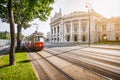 Wiener Ringstrasse with Burgtheater and tram at sunrise, Vienna, Austria Royalty Free Stock Photo