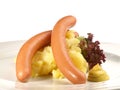 Wiener Sausages with Potato Salad and Mustard - Isolated Royalty Free Stock Photo