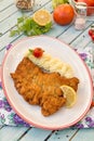 Wiener Schnitzel with mashed potatoes Royalty Free Stock Photo