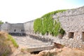 Wiev of ruined castle walls and sky as background Royalty Free Stock Photo