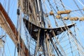 Wiew up in the mast of an old sail ship Royalty Free Stock Photo