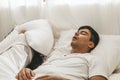 Wife can`t sleep Because the husband snores loudly on bedroom in morning. Royalty Free Stock Photo