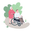 Wife helping disabled husband flat color vector faceless characters Royalty Free Stock Photo